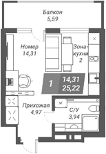 Планировка — Ворошилов, Студия, 25 м²