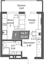 Планировка — Ворошилов, Студия, 26 м²
