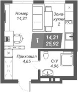 Планировка — Ворошилов, Студия, 26 м²