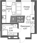 Планировка — Ворошилов, Студия, 25 м²