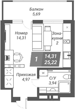 Планировка — Ворошилов, Студия, 25 м²