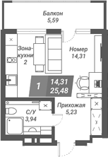 Планировка — Ворошилов, Студия, 26 м²