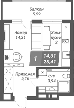 Планировка — Ворошилов, Студия, 26 м²