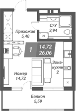 Планировка — Ворошилов, Студия, 26 м²