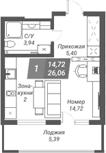Планировка — Ворошилов, Студия, 26 м²