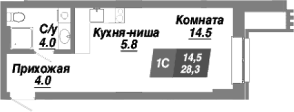 Планировка — Калининский квартал, Студия, 28 м²