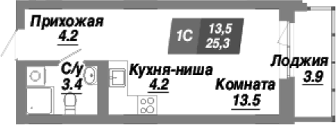 Планировка — Калининский квартал, Студия, 25 м²