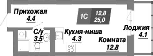 Планировка — Калининский квартал, Студия, 25 м²
