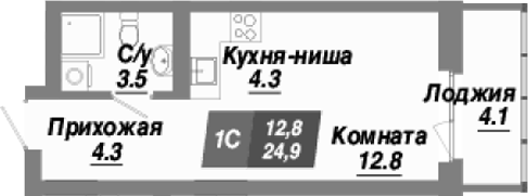 Планировка — Калининский квартал, Студия, 25 м²