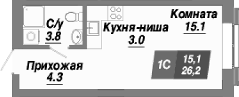 Планировка — Калининский квартал, Студия, 26 м²