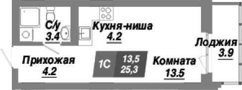 Планировка — Калининский квартал, Студия, 25 м²