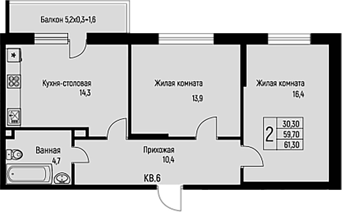 Планировка — Nova Vita, 2-комн., 60 м²