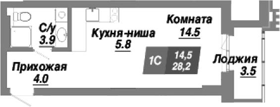 Планировка — Калининский квартал, Студия, 28 м²