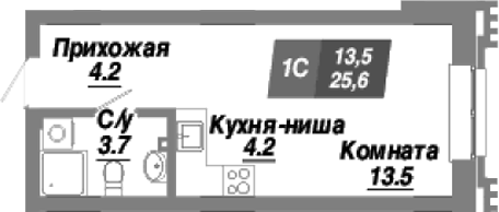 Планировка — Калининский квартал, Студия, 26 м²