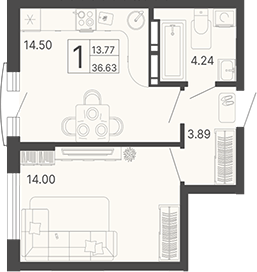 Планировка — Светский лес, 1-комн., 37 м²