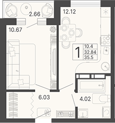 Планировка — Светский лес, 1-комн., 32 м²