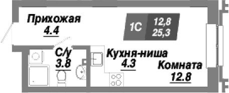 Планировка — Калининский квартал, Студия, 25 м²