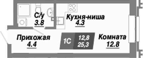 Планировка — Калининский квартал, Студия, 25 м²