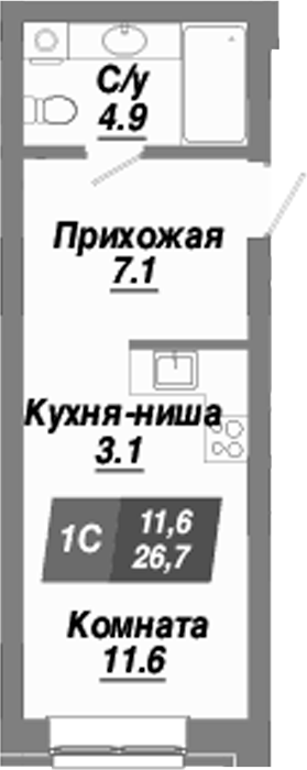 Планировка — Калининский квартал, Студия, 27 м²