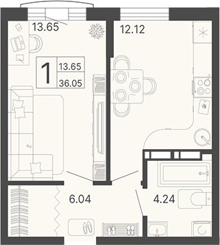 Планировка — Светский лес, 1-комн., 36 м²