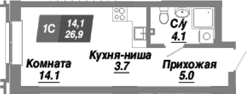 Планировка — Калининский квартал, Студия, 27 м²
