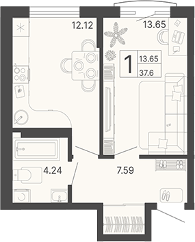 Планировка — Светский лес, 1-комн., 38 м²
