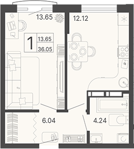 Планировка — Светский лес, 1-комн., 36 м²