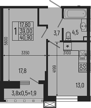 Планировка — Звезды, 1-комн., 39 м²