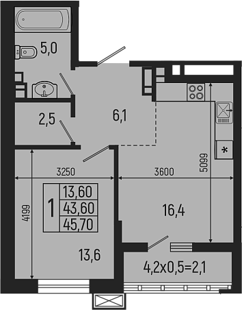 Планировка — Звезды, 2-комн., 44 м²
