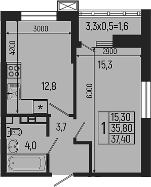 Планировка — Звезды, 1-комн., 36 м²