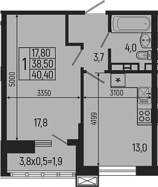 Планировка — Звезды, 1-комн., 39 м²