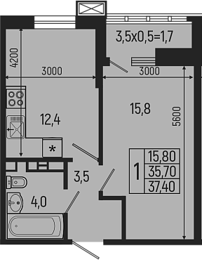 Планировка — Звезды, 1-комн., 36 м²