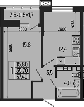 Планировка — Звезды, 1-комн., 36 м²
