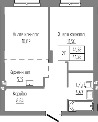 Планировка — Базилик, 2-комн., 41 м²