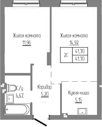 Планировка — Базилик, 2-комн., 42 м²