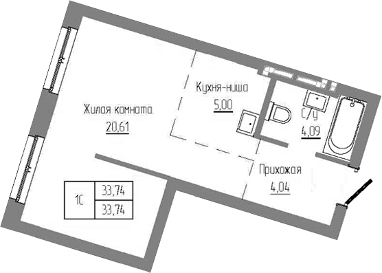 Планировка — Базилик, Студия, 34 м²