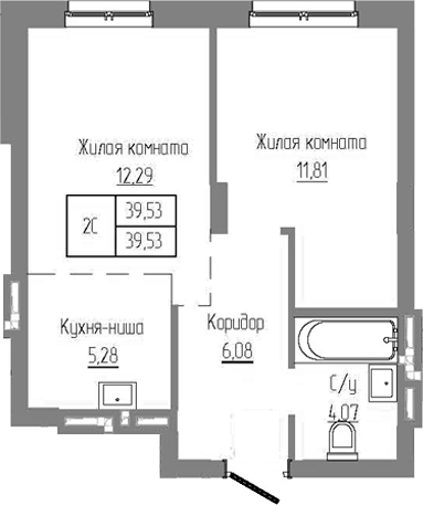 Планировка — Базилик, 2-комн., 40 м²