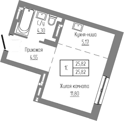 Планировка — Базилик, Студия, 26 м²