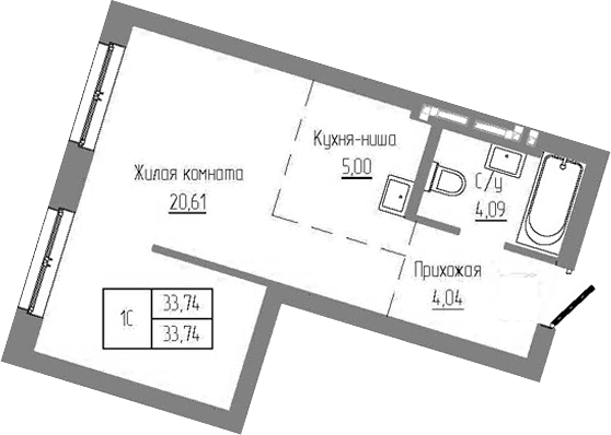 Планировка — Базилик, Студия, 34 м²