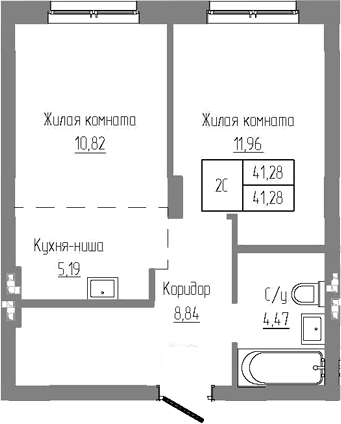 Планировка — Базилик, 2-комн., 41 м²