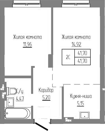 Планировка — Базилик, 2-комн., 42 м²