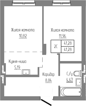 Планировка — Базилик, 2-комн., 41 м²