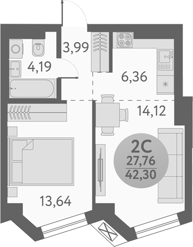 Планировка — Урбан Пикс, 2-комн., 42 м²