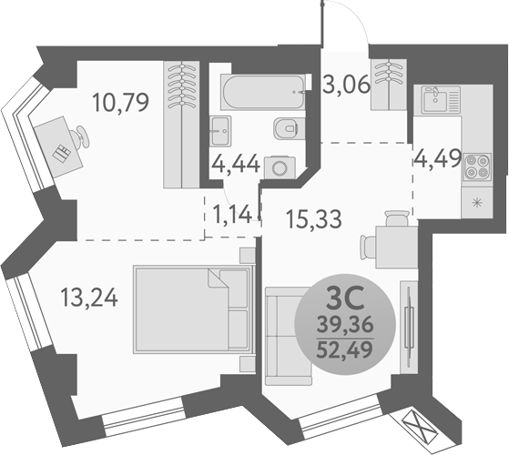 Планировка — Урбан Пикс, 3-комн., 52 м²