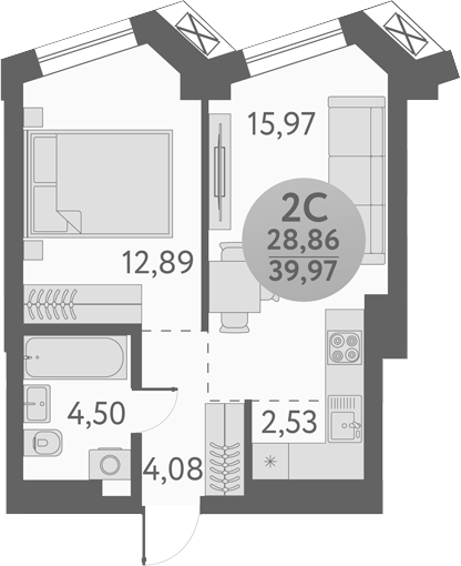 Планировка — Урбан Пикс, 2-комн., 40 м²