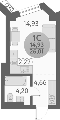 Планировка — Урбан Пикс, Студия, 26 м²