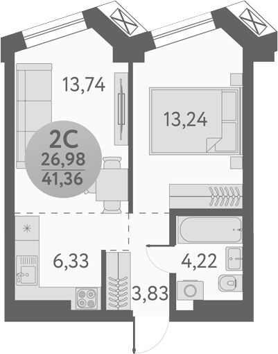 Планировка — Урбан Пикс, 2-комн., 41 м²