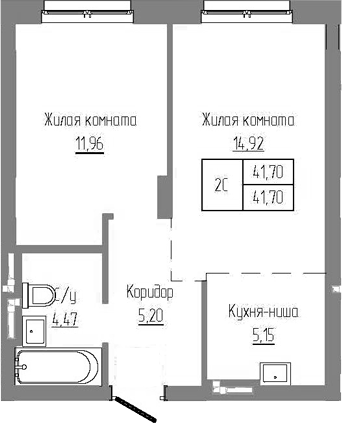 Планировка — Базилик, 2-комн., 42 м²