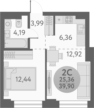 Планировка — Урбан Пикс, 2-комн., 40 м²