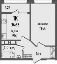 Планировка — Прима, 1-комн., 33 м²
